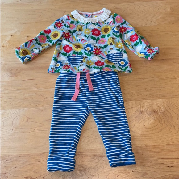 Baby Boden Other - Mini Boden Spring Flowers Top with Striped Pants size 9-12 months.